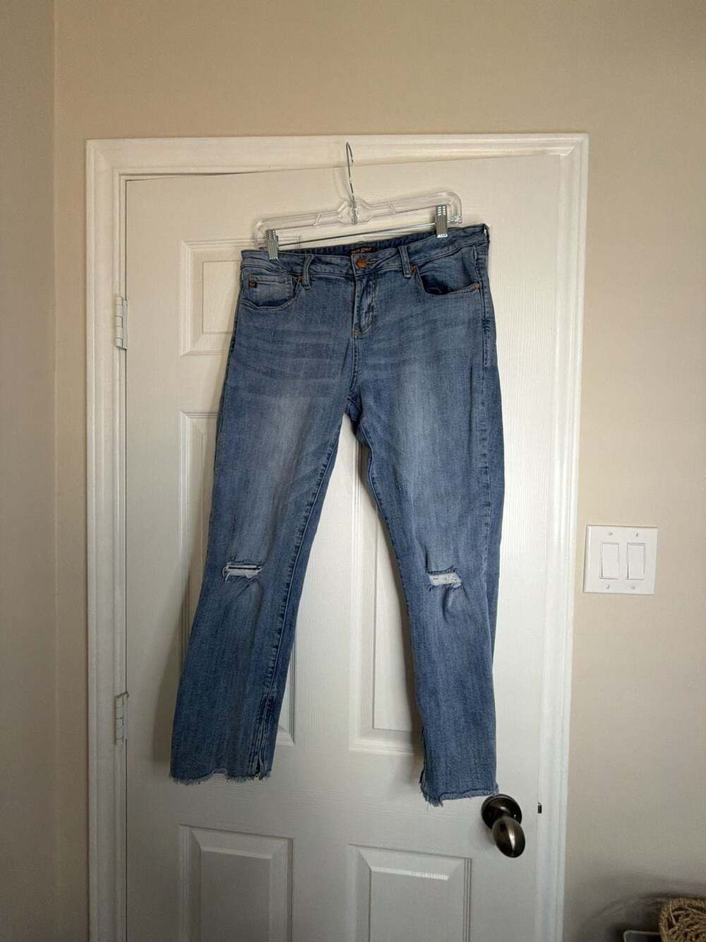 Dear John Skinny Jeans Size 31 Blue Distressed Raw Hem Ankle Zip